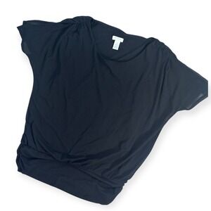 Chico's Black Dolman Sleeve Ruched Hem Mesh Overlay Top Size‎ 1